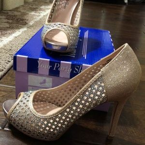 Champagne rose gold glitter rhinestone heels shoe